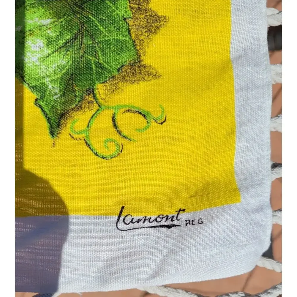 VINTAGE LAMONT PURE LINEN TEA DISH TOWEL FRUIT RED GREEN YELLOW 1970'S PRISTINE!